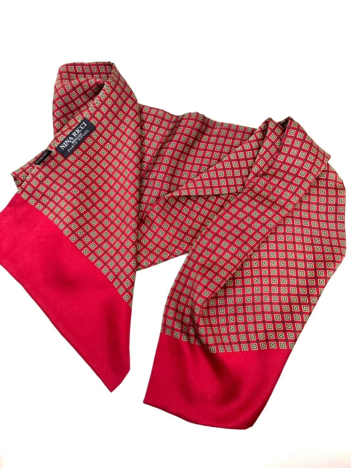 Foulard en soie rouge rare Nina Ricci Monsieur Paris Séoul - Photo 5/7