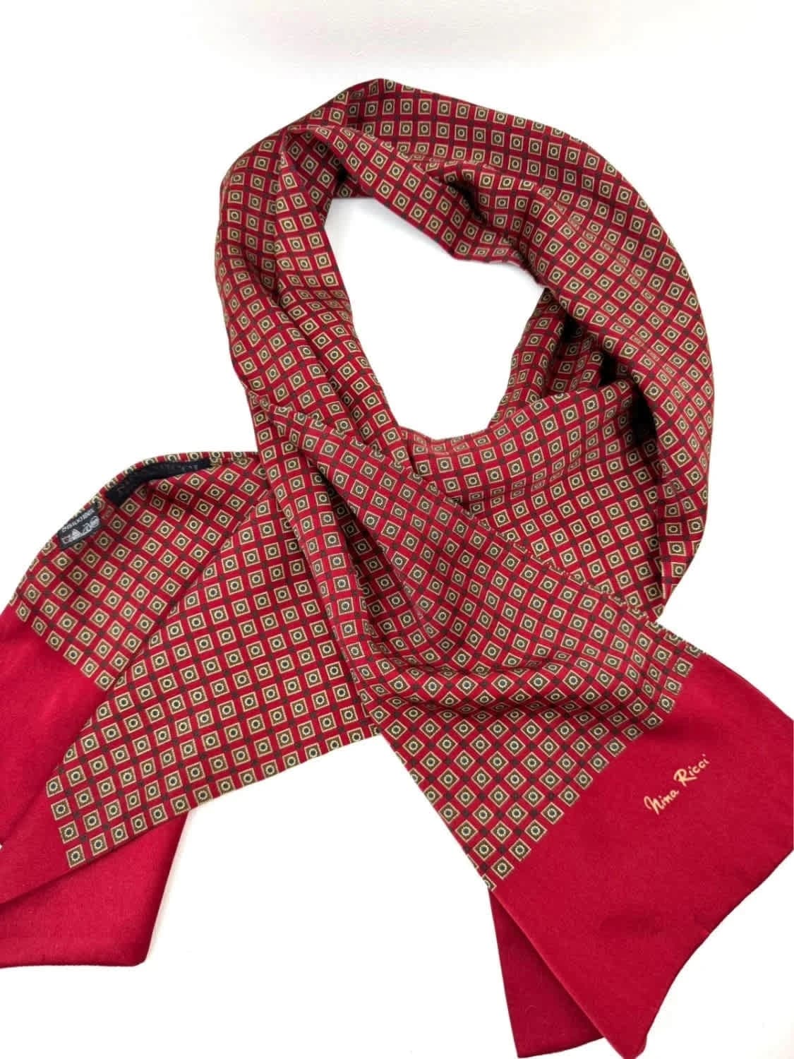 Foulard en soie rouge rare Nina Ricci Monsieur Paris Séoul - Photo 6/7