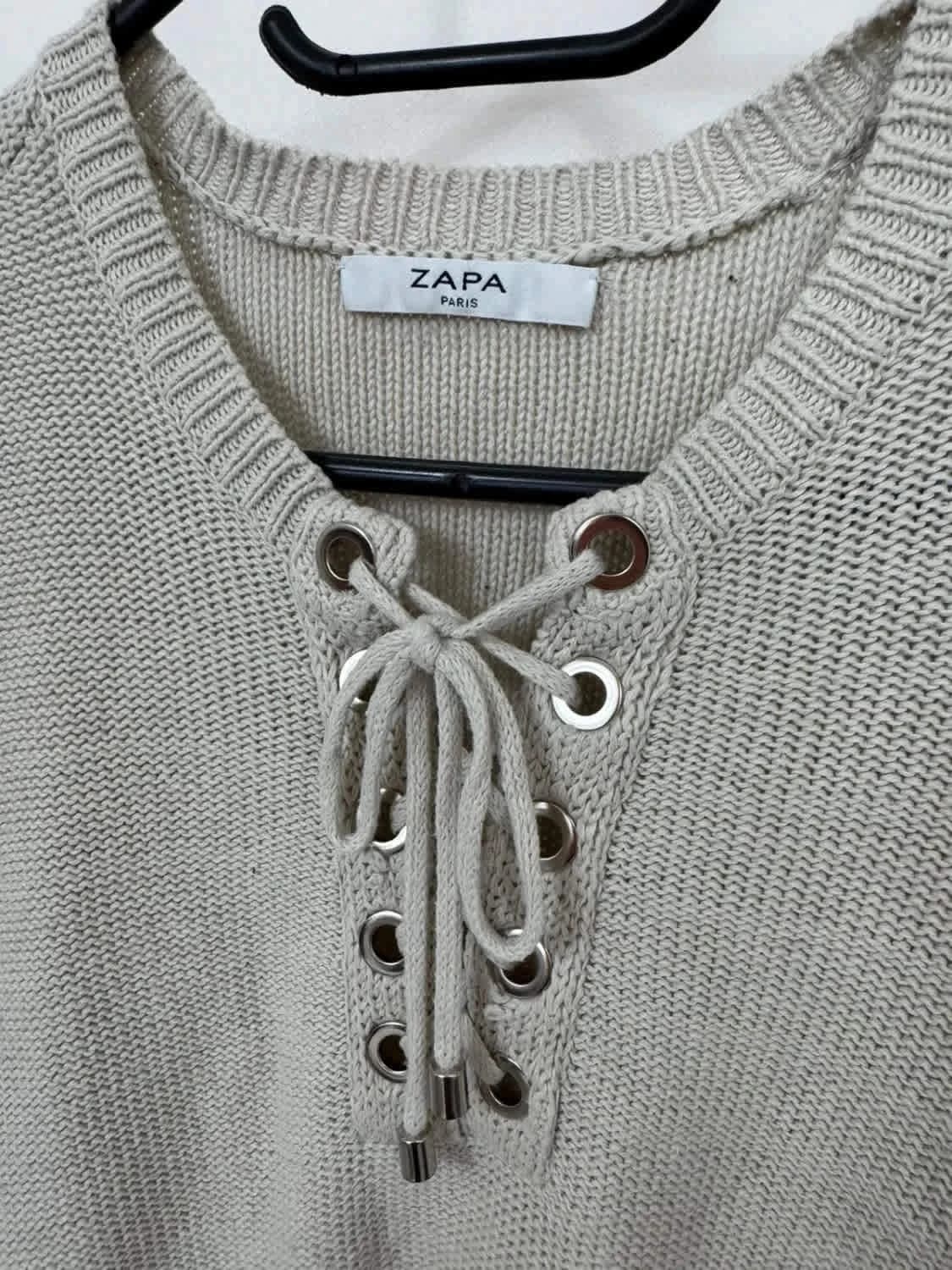 Pull en maille Zapa crème et blanc avec cordons taille S - Photo 3/6