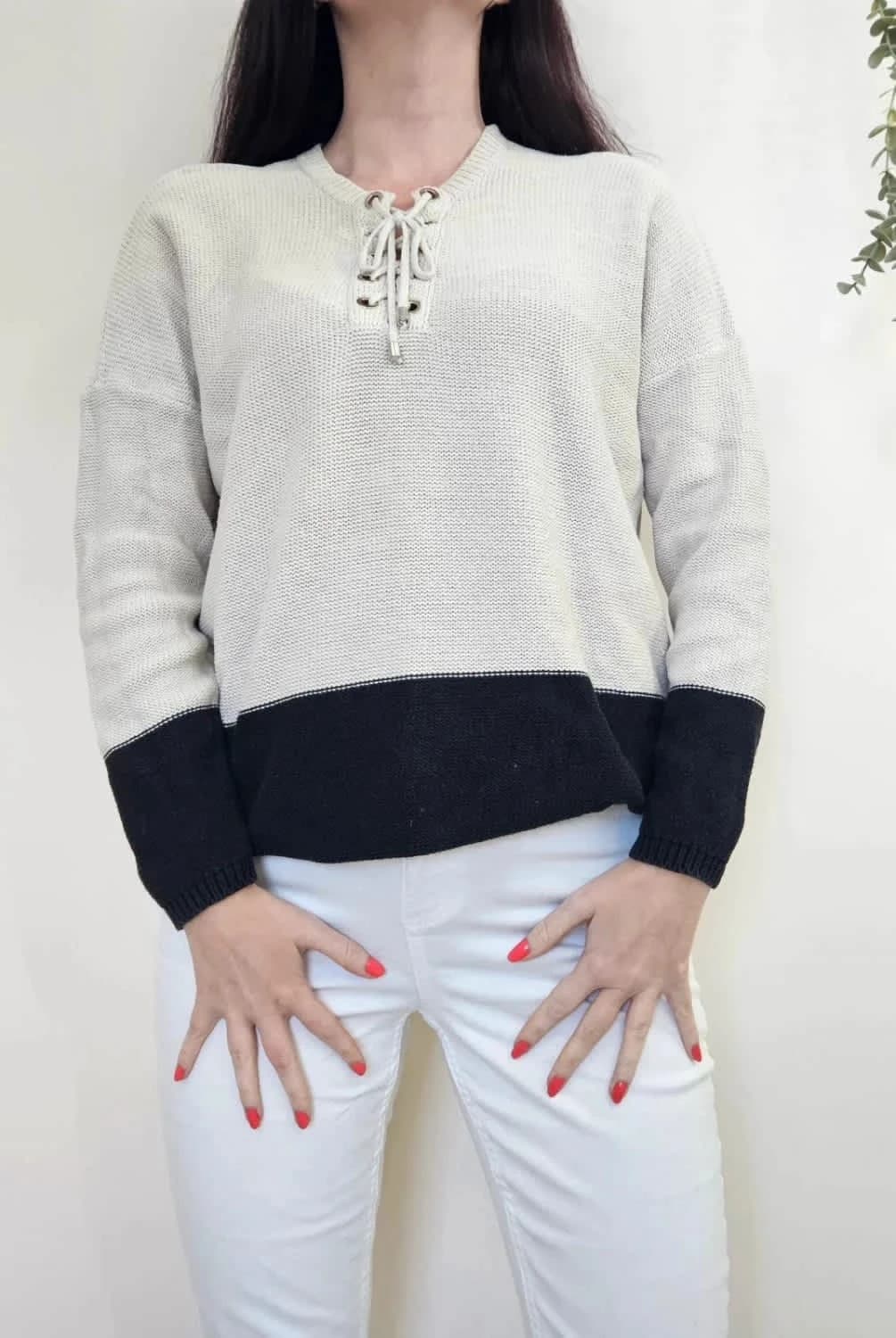 Pull en maille Zapa crème et blanc avec cordons taille S - Photo 1/6