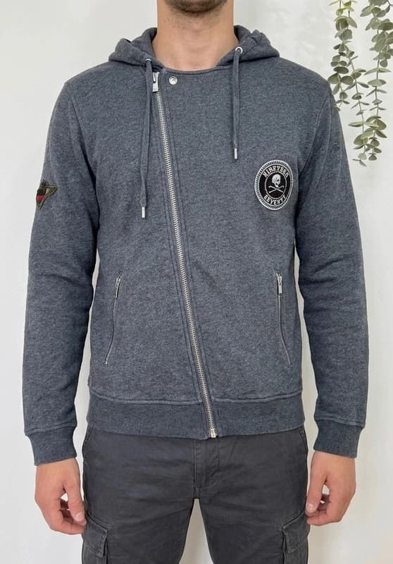 Sweat zip asymétrique capuche The Kooples Sport gris anthracite taille M - Photo 1/11