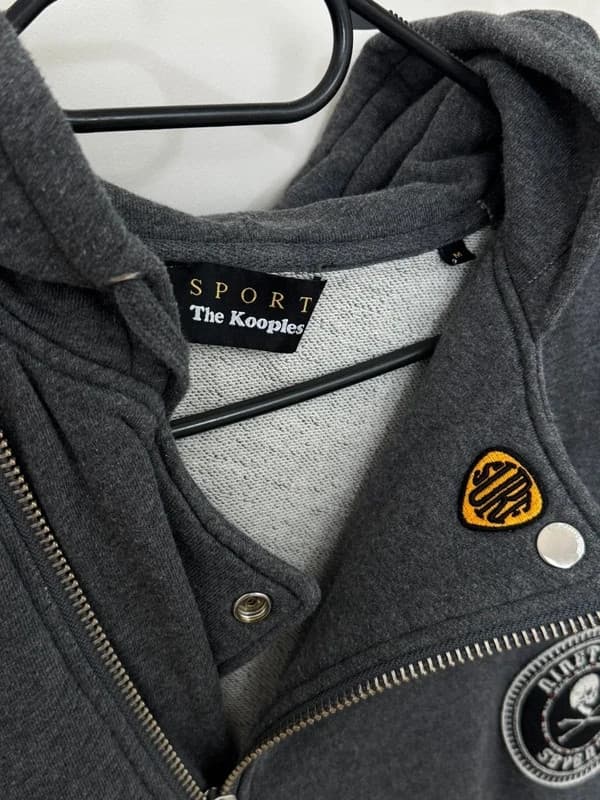 Sweat zip asymétrique capuche The Kooples Sport gris anthracite taille M - Photo 3/11