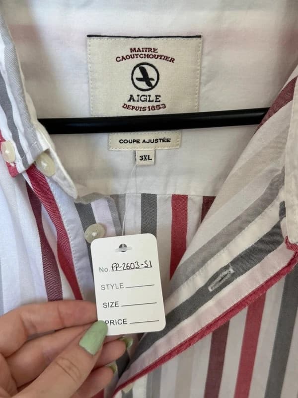 Chemise rayée Aigle coupe ajustée blanc rouge gris taille 3XL - FP260351 - Photo 3/10