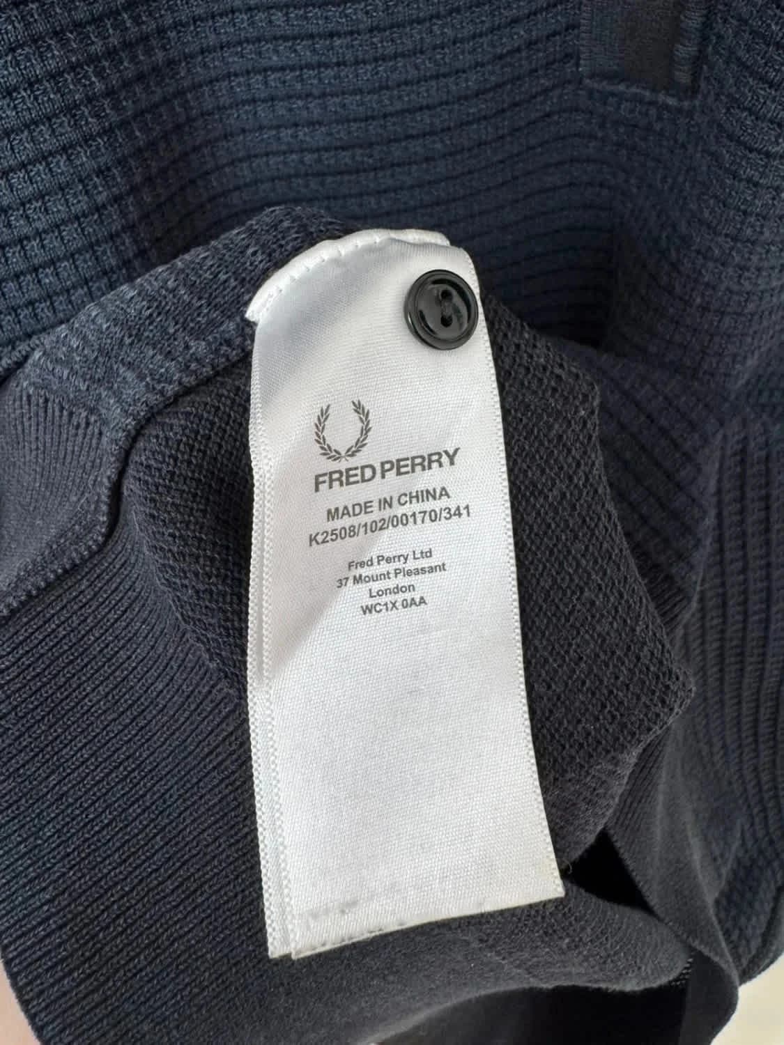 Polo Fred Perry bleu marine maille texturée 100% coton col boutonné logo brodé blanc taille M - Photo 5/7