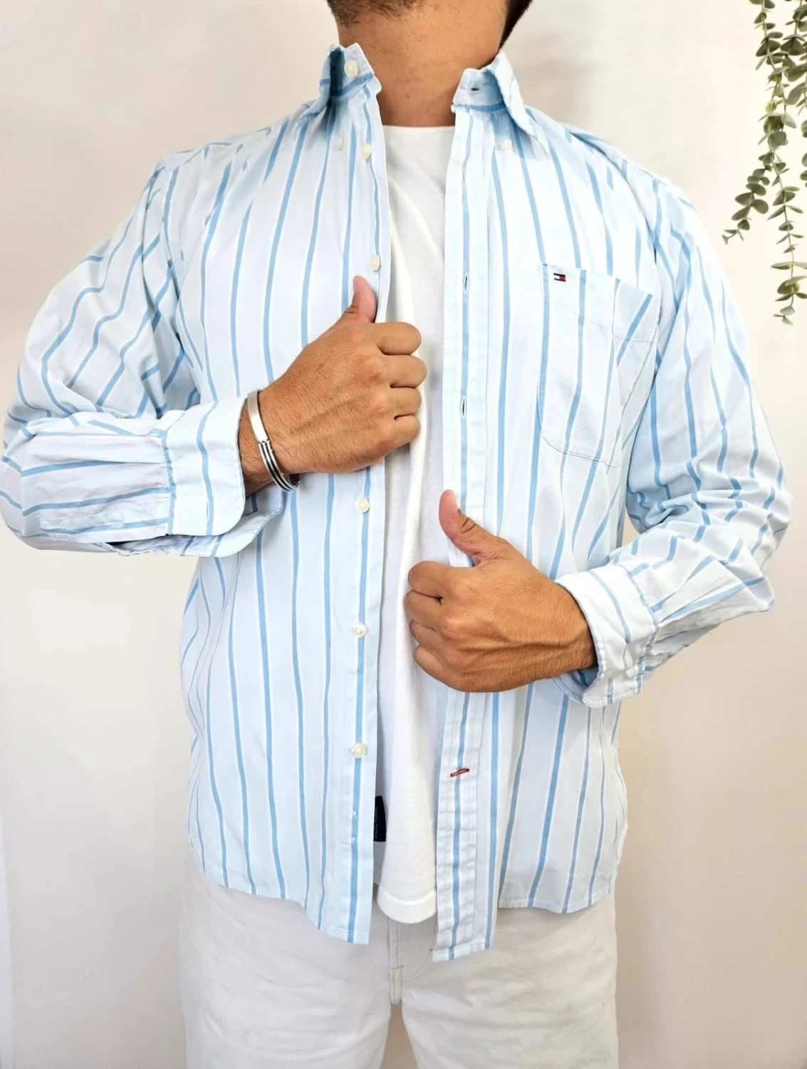 Chemise rayée Tommy Hilfiger bleu clair taille L - Photo 1/6