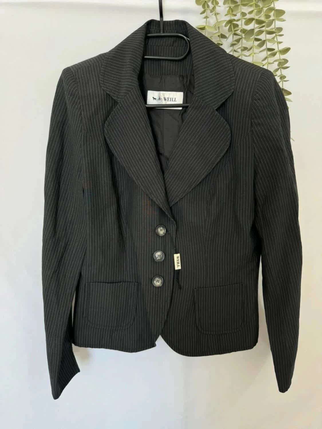 Blazer noir à rayures Weill en laine et en lin - Photo 2/8