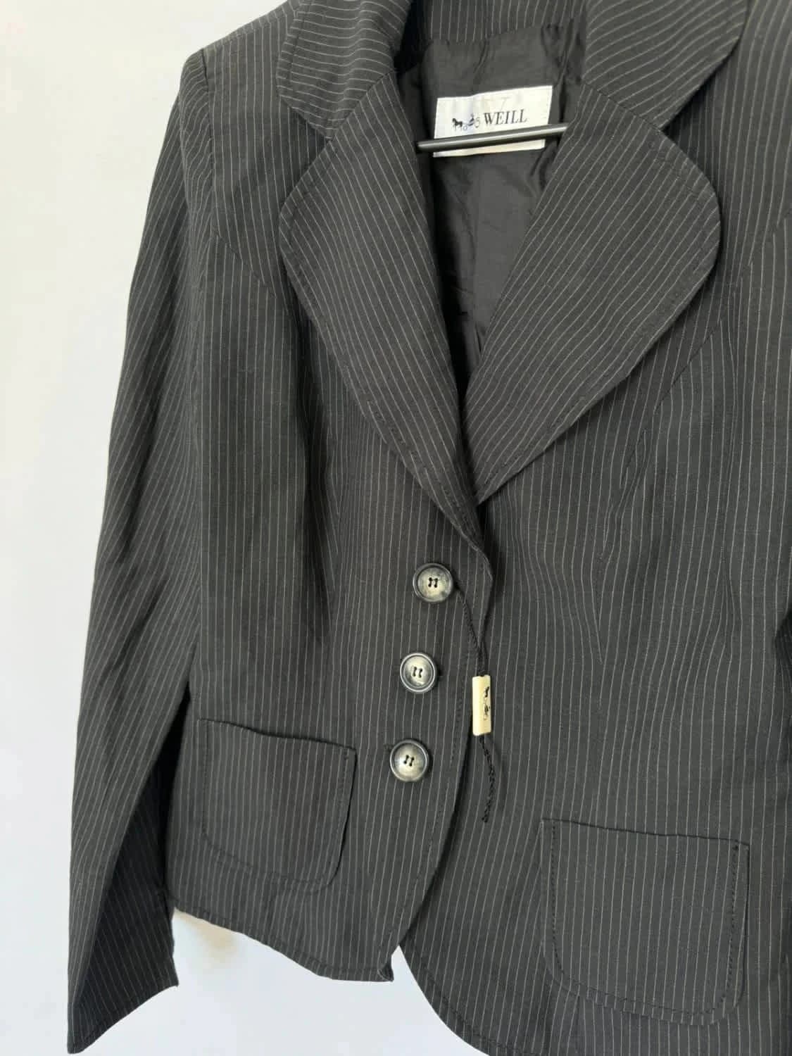 Blazer noir à rayures Weill en laine et en lin - Photo 6/8