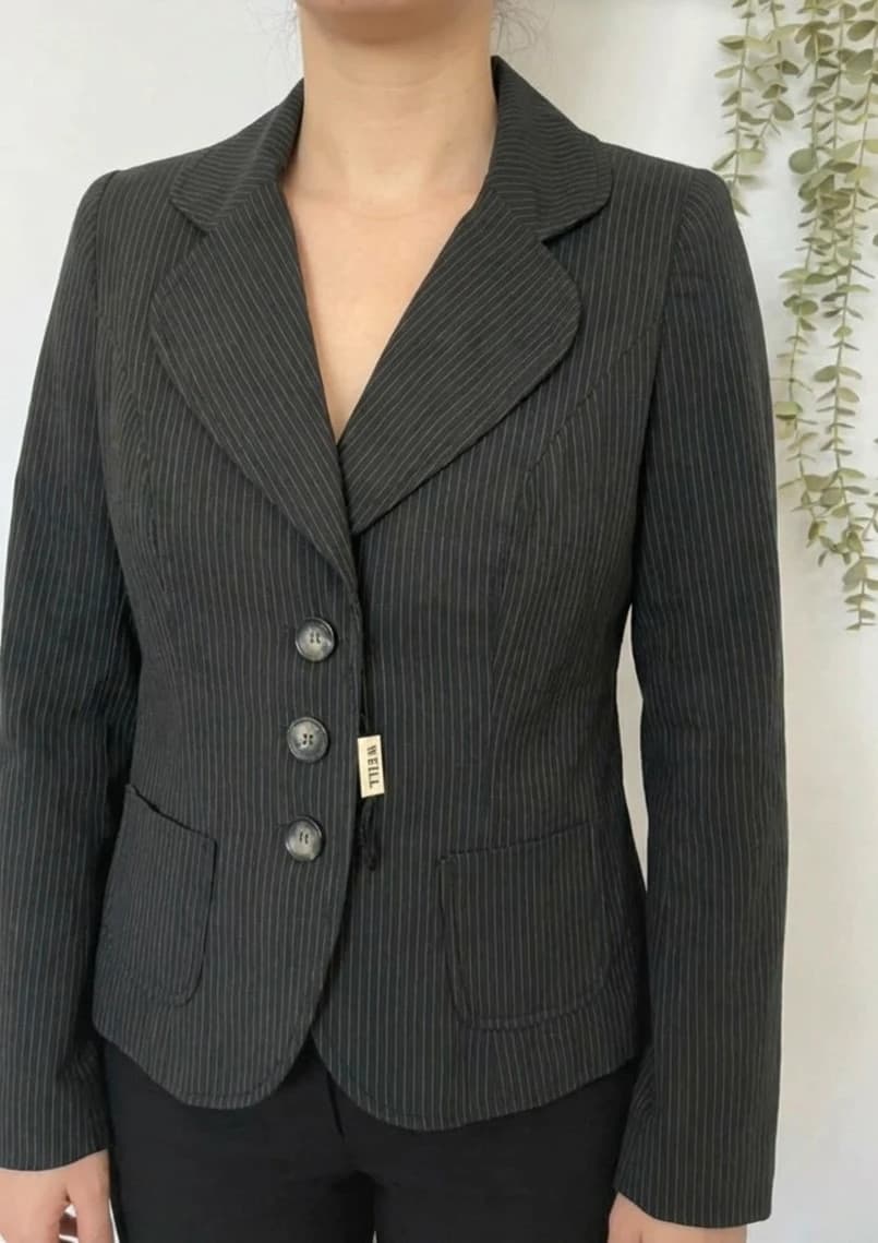 Blazer noir à rayures Weill en laine et en lin - Photo 1/8