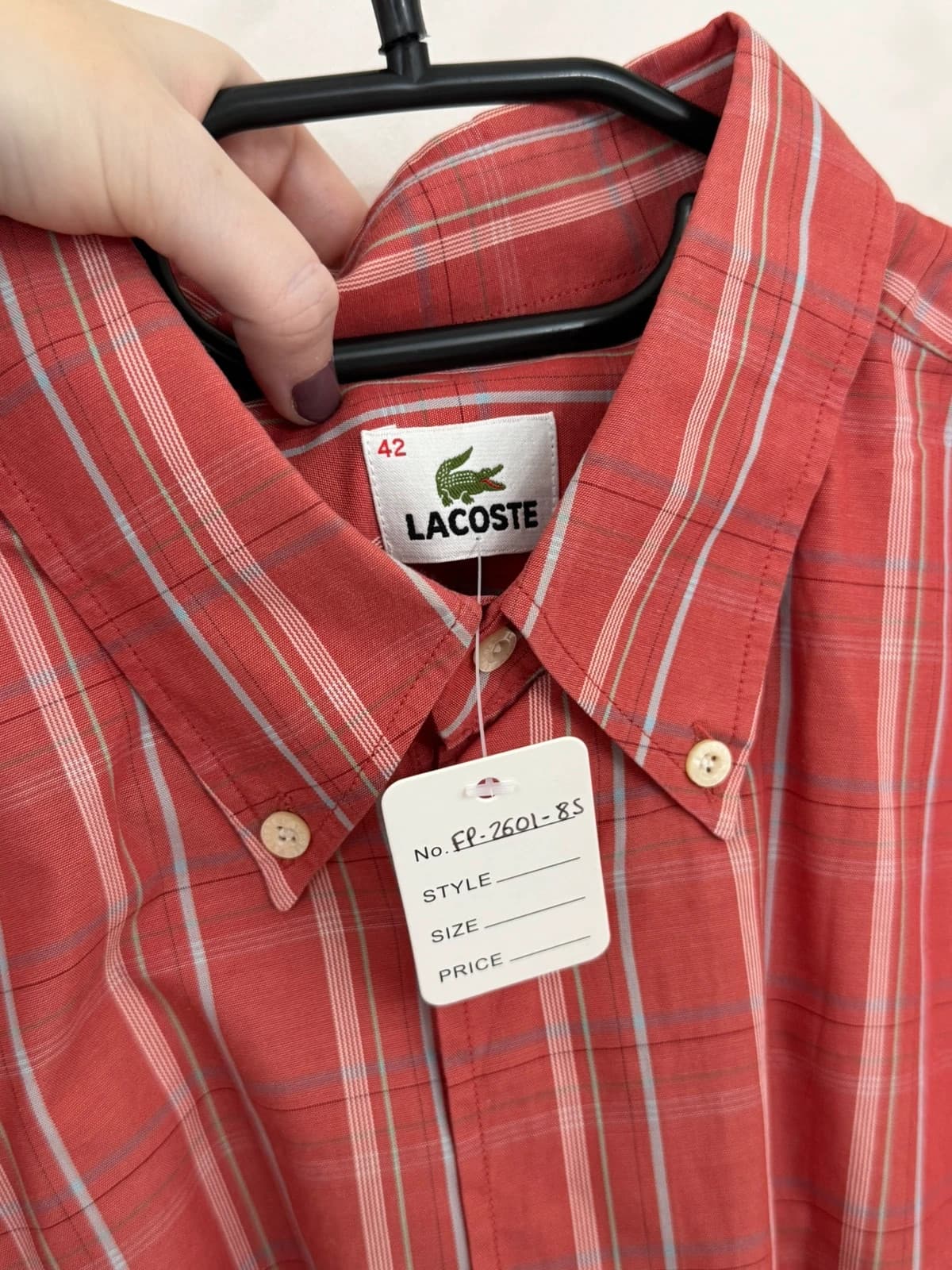 Chemise manches courtes à carreaux Lacoste rouge taille 42/L - FP260185 - Photo 6/7