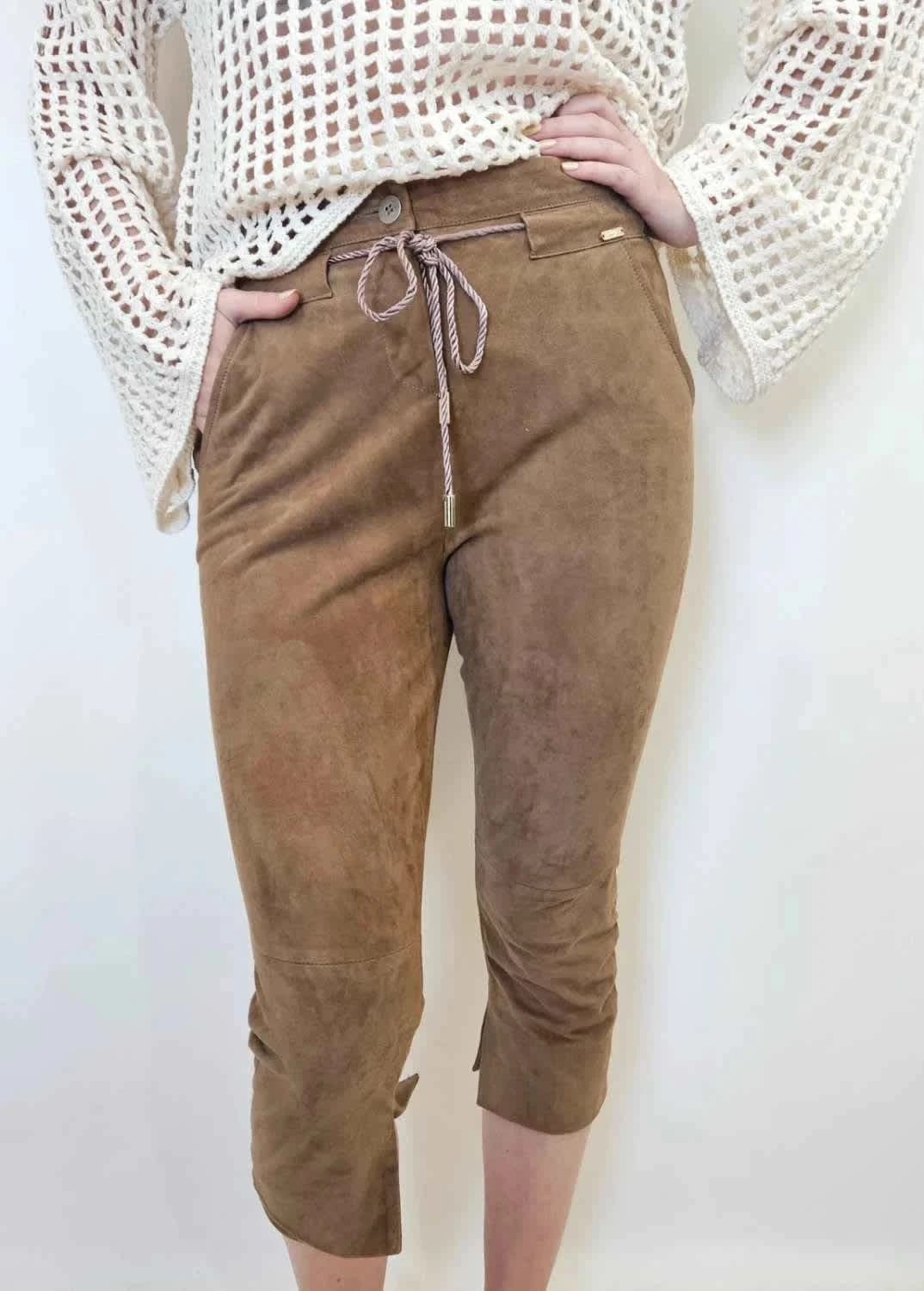 Pantalon cuir Liu Jo cropped camel taille 40 - Photo 1/11