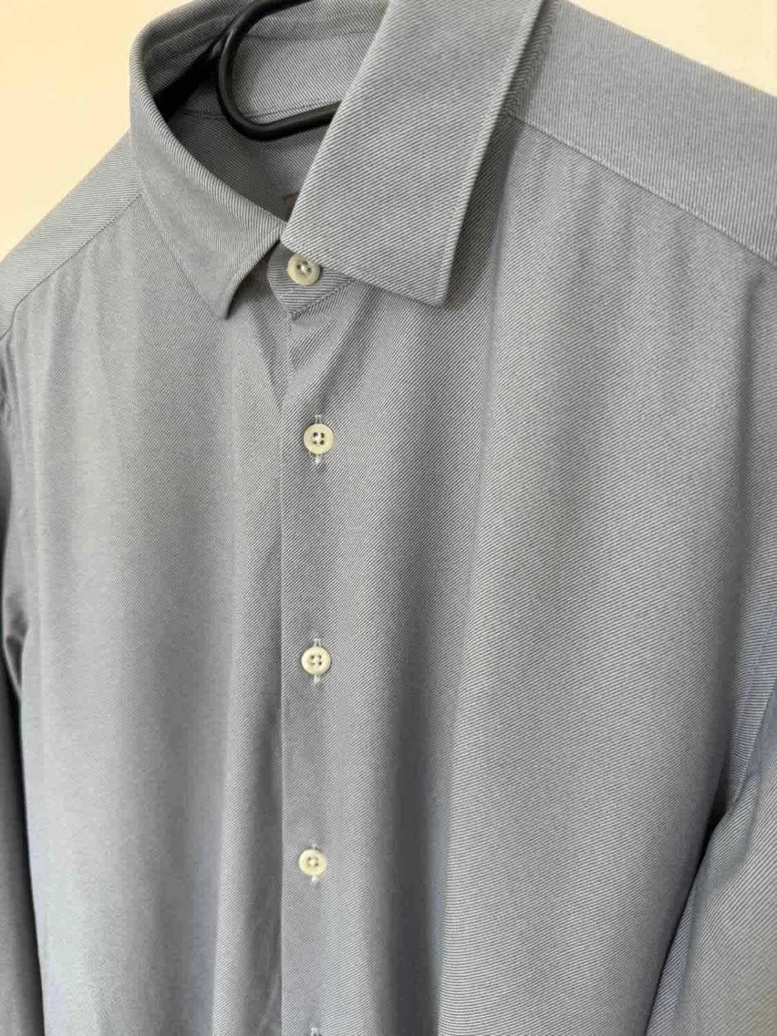 Chemise slim fit stretch Corneliani rayée bleu gris taille 41 - Photo 4/9