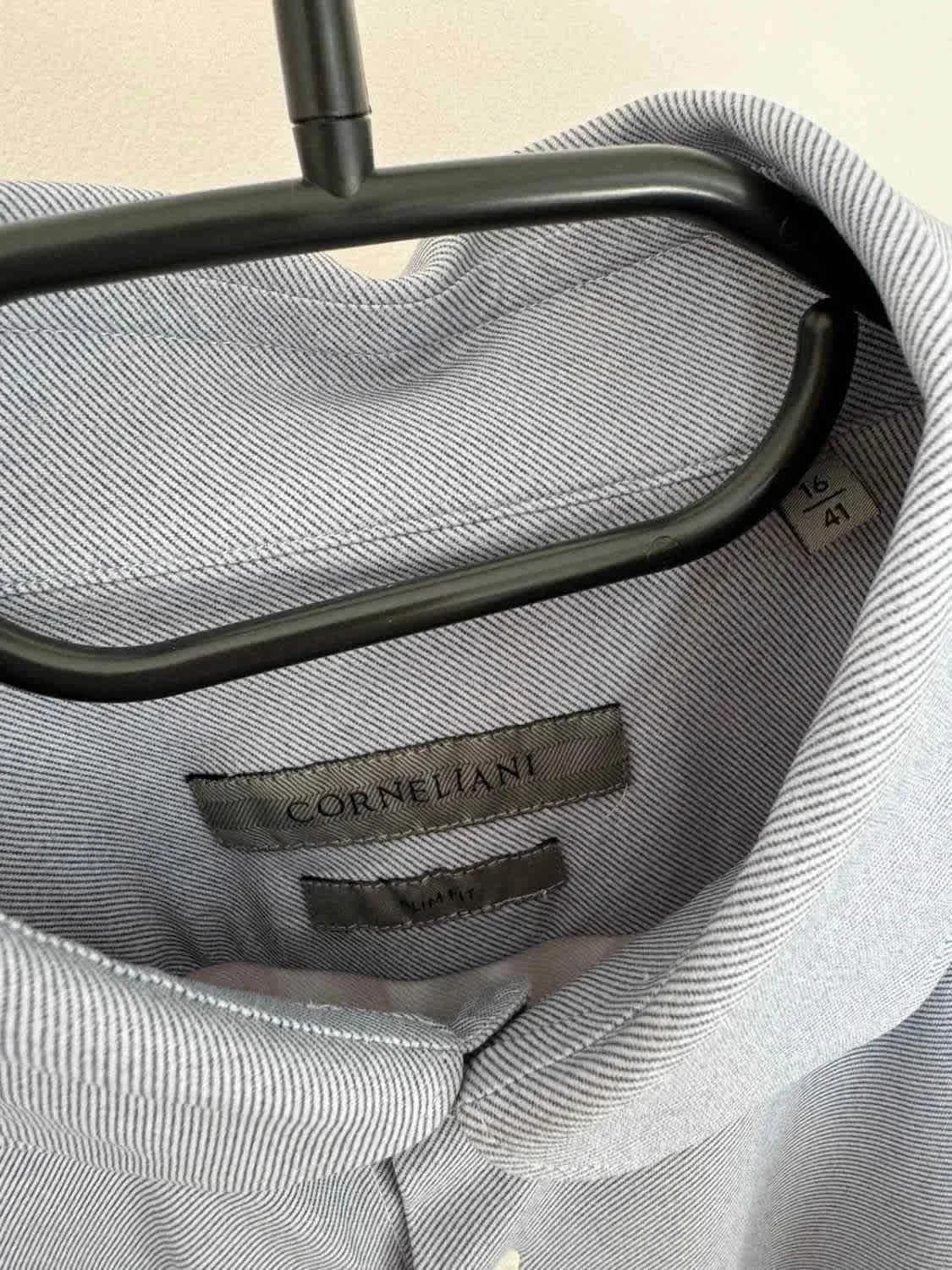 Chemise slim fit stretch Corneliani rayée bleu gris taille 41 - Photo 5/9