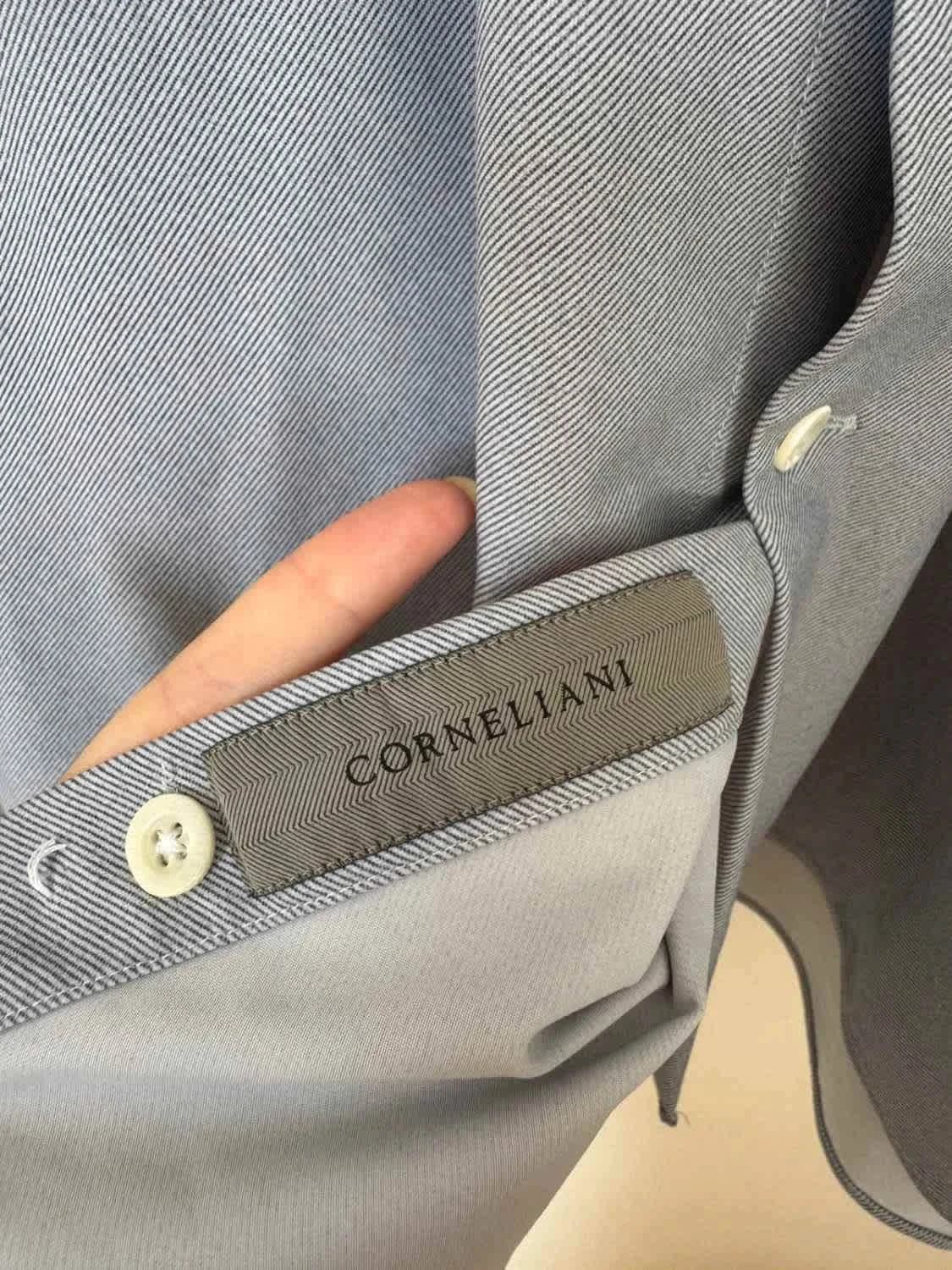 Chemise slim fit stretch Corneliani rayée bleu gris taille 41 - Photo 6/9