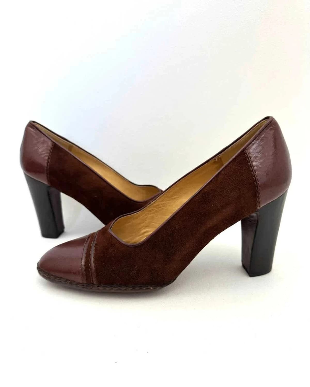 Escarpins cuir daim Calpier marron chocolat taille 36,5 - Photo 1/8