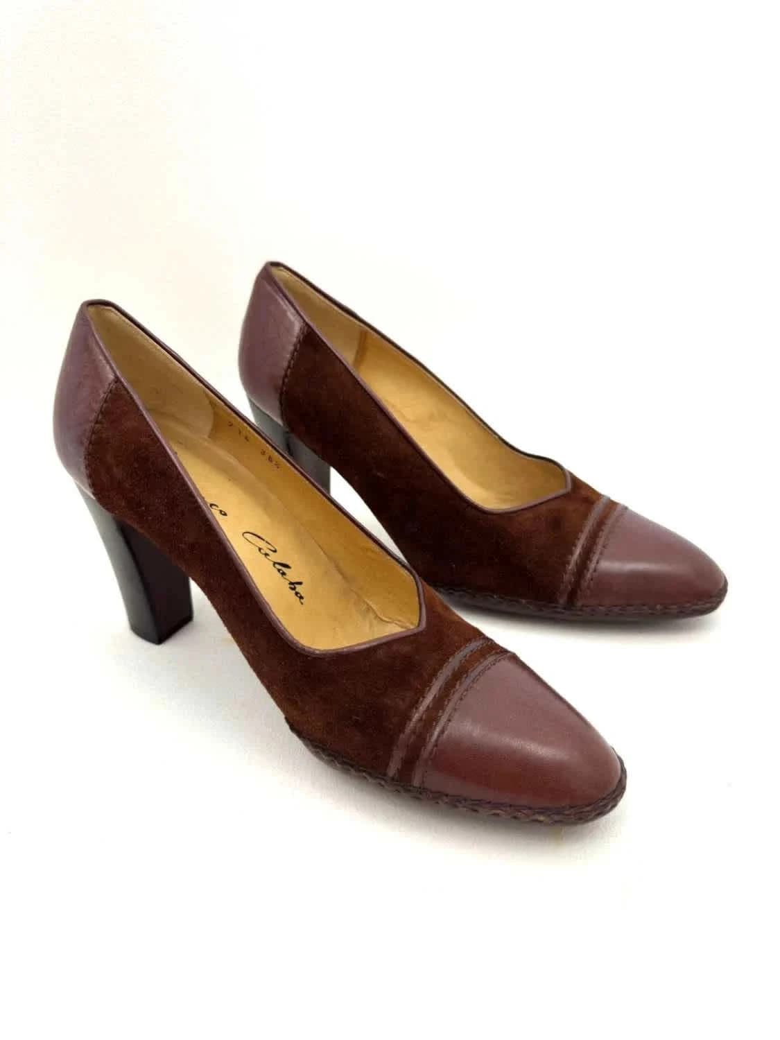 Escarpins cuir daim Calpier marron chocolat taille 36,5 - Photo 2/8