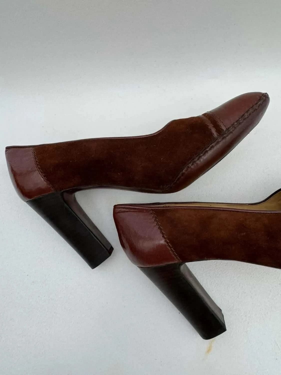 Escarpins cuir daim Calpier marron chocolat taille 36,5 - Photo 6/8