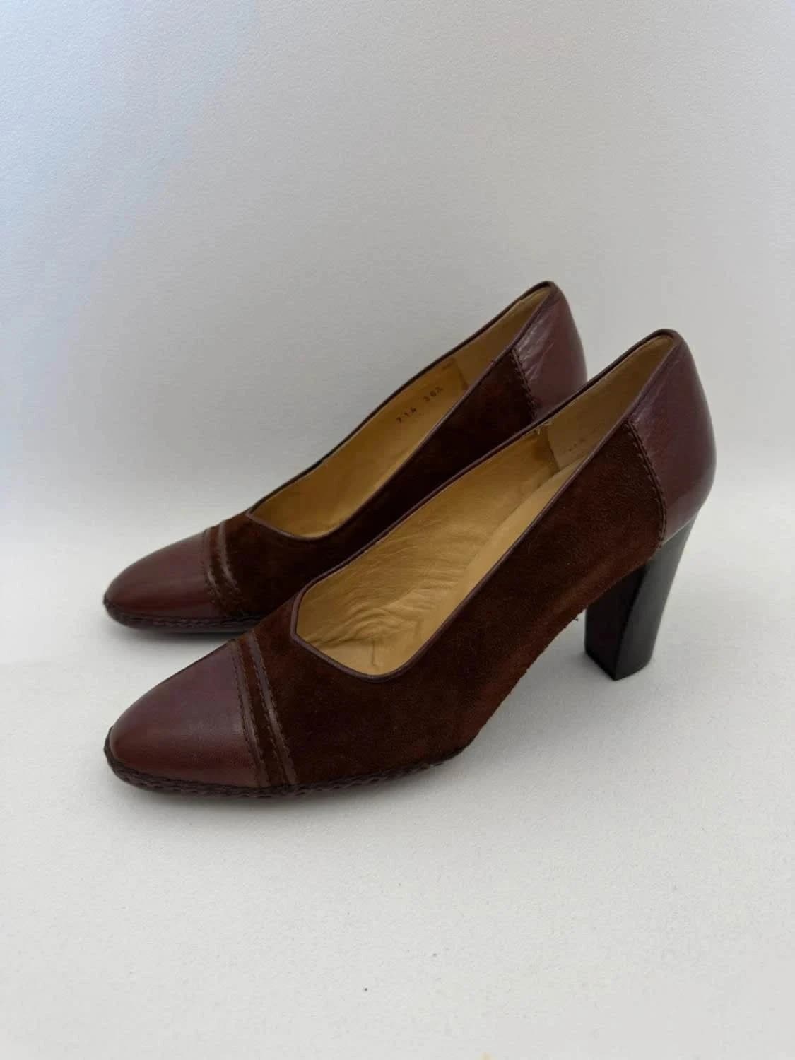 Escarpins cuir daim Calpier marron chocolat taille 36,5 - Photo 4/8