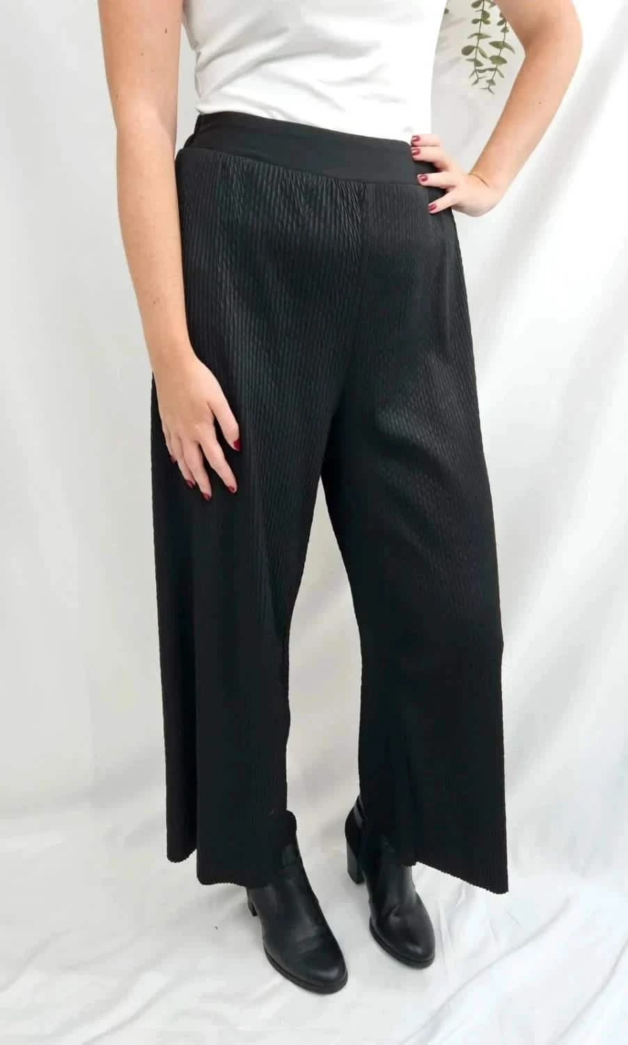 Pantalon large noir plissé fluide élastique An’ge taille XL - Photo 1/4