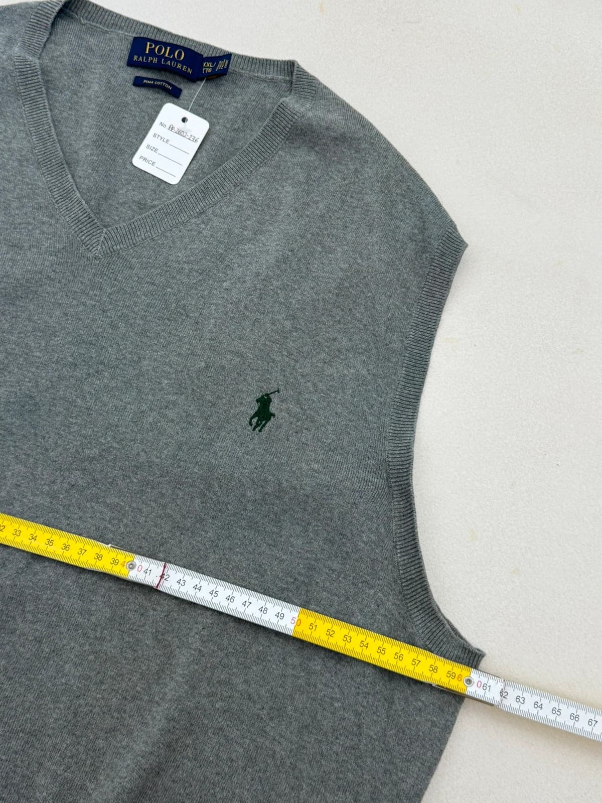 Pull sans manches Ralph Lauren gris chiné logo pony brodé vert taille XXL - PP2603216 - Photo 6/6