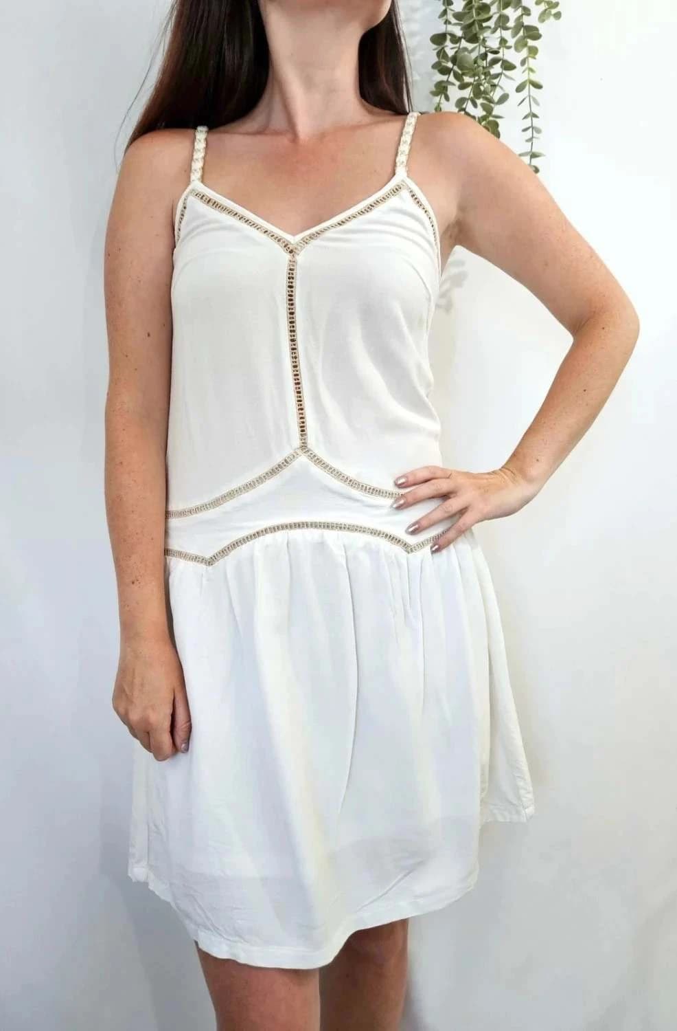 Robe blanche à bretelles dorées Moëwy taille S - Photo 1/7