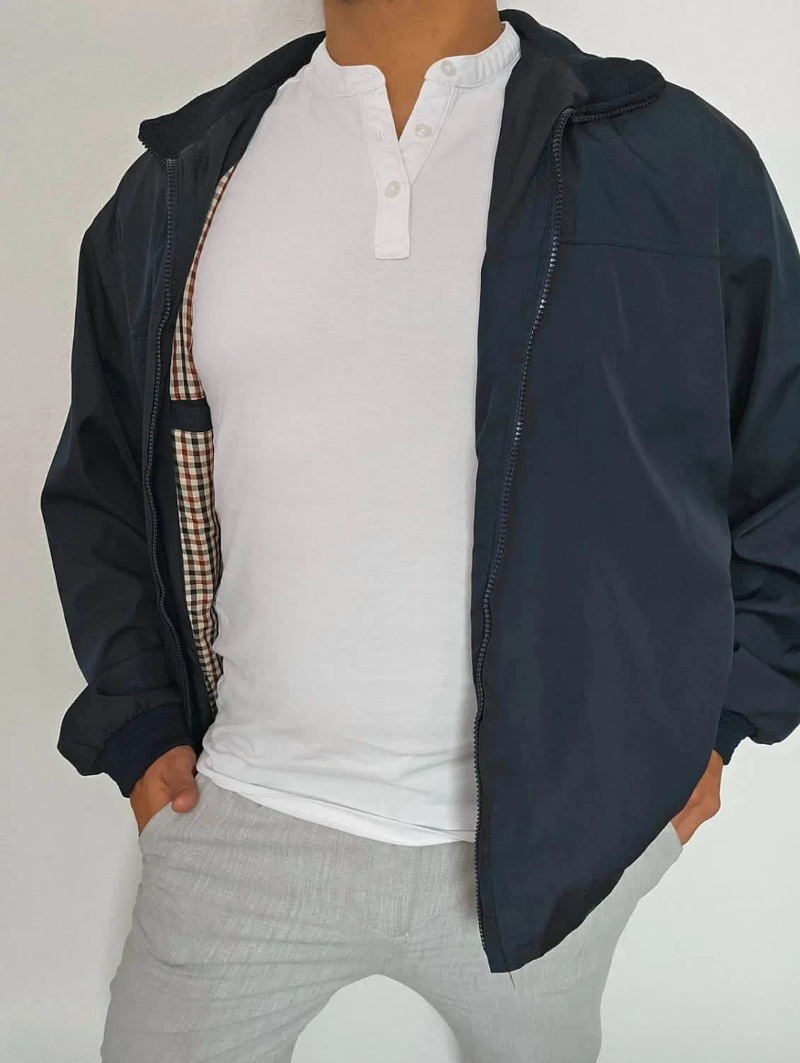 Blouson zippé veste de mi-saison bleu marine taille L - Photo 3/7