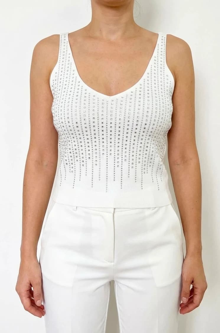 Débardeur blanc strass Love Look taille L - Photo 1/7