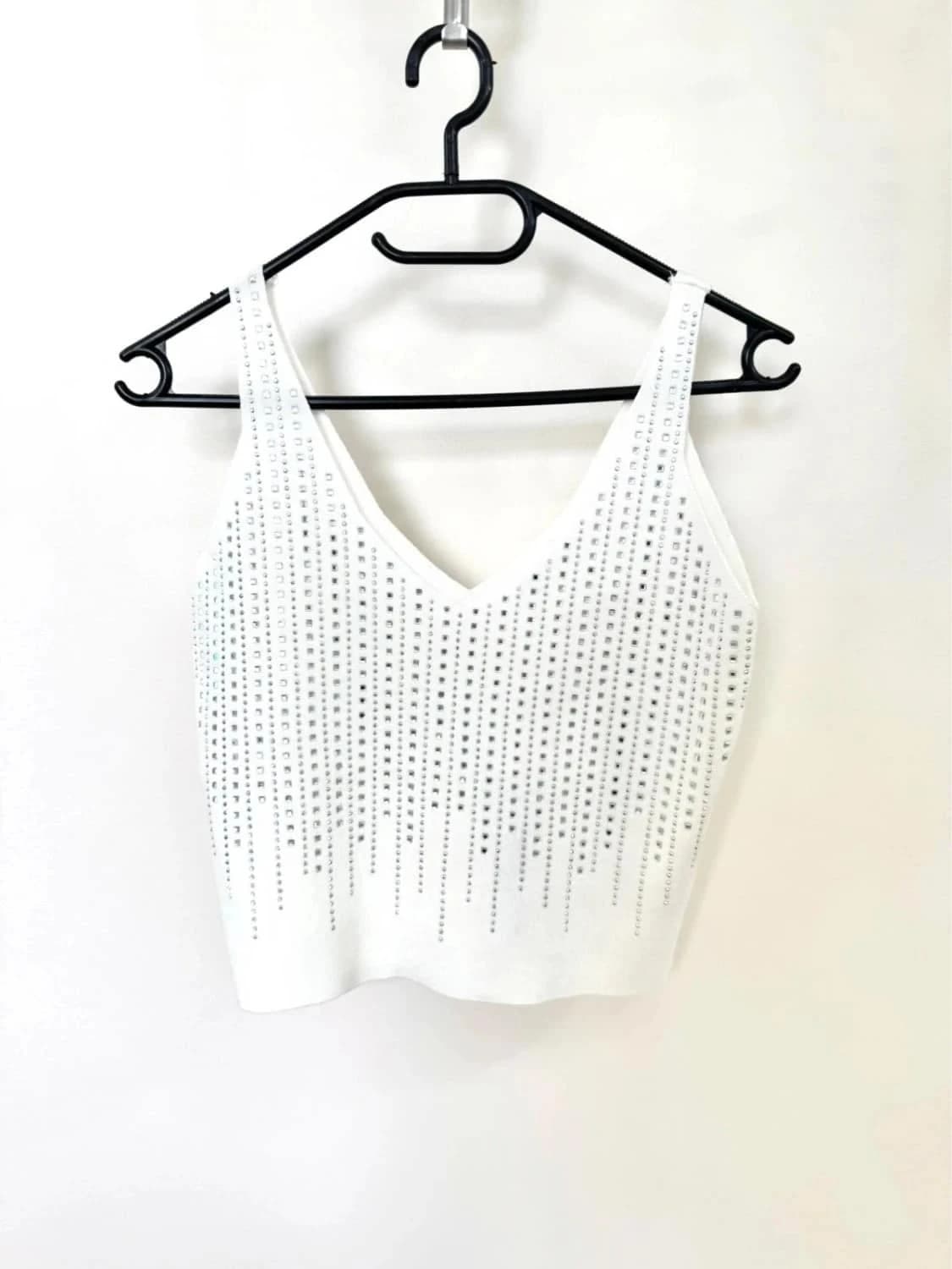 Débardeur blanc strass Love Look taille L - Photo 2/7