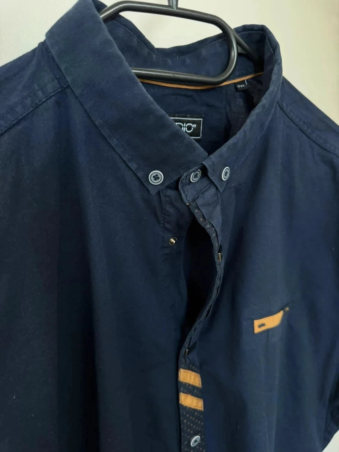 Chemise bleu marine unie manches courtes coupe ajustée taille XXL - Photo 4/7
