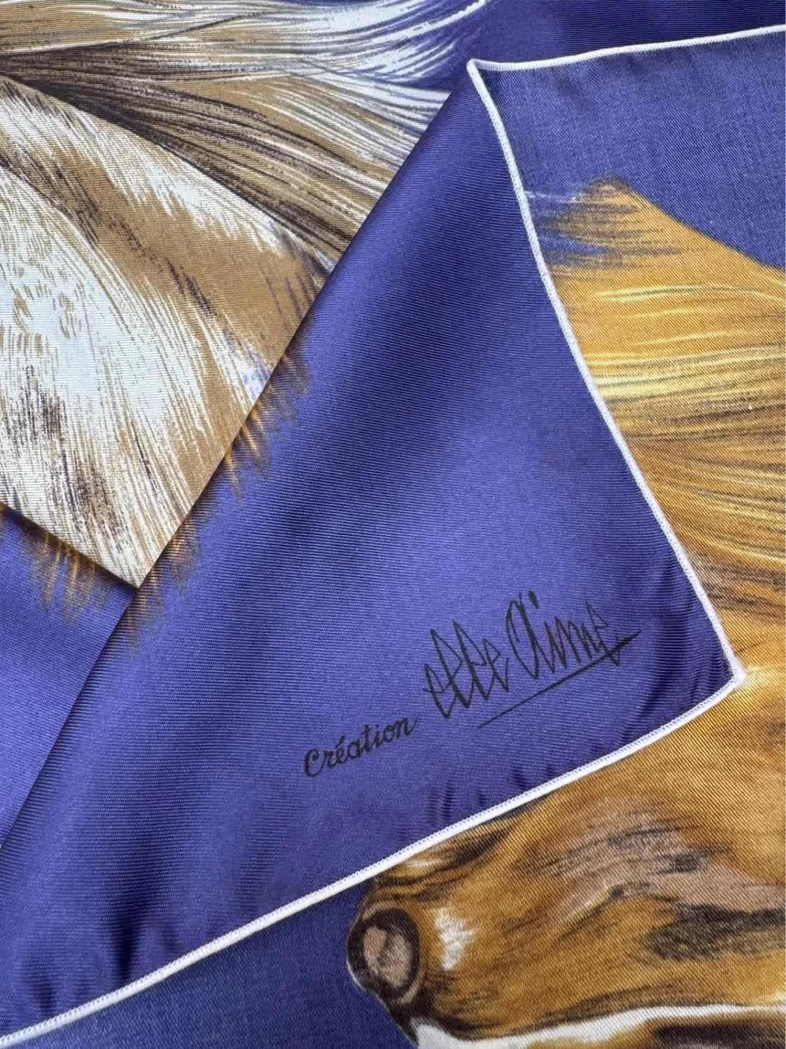 Foulard satin Création elle aime imprimé chevaux bleu taille unique - Photo 2/6