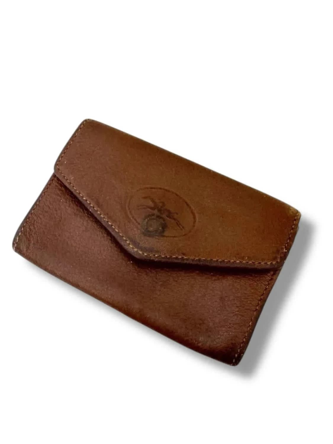Portefeuille Longchamp vintage cuir marron logo embossé - Photo 1/6
