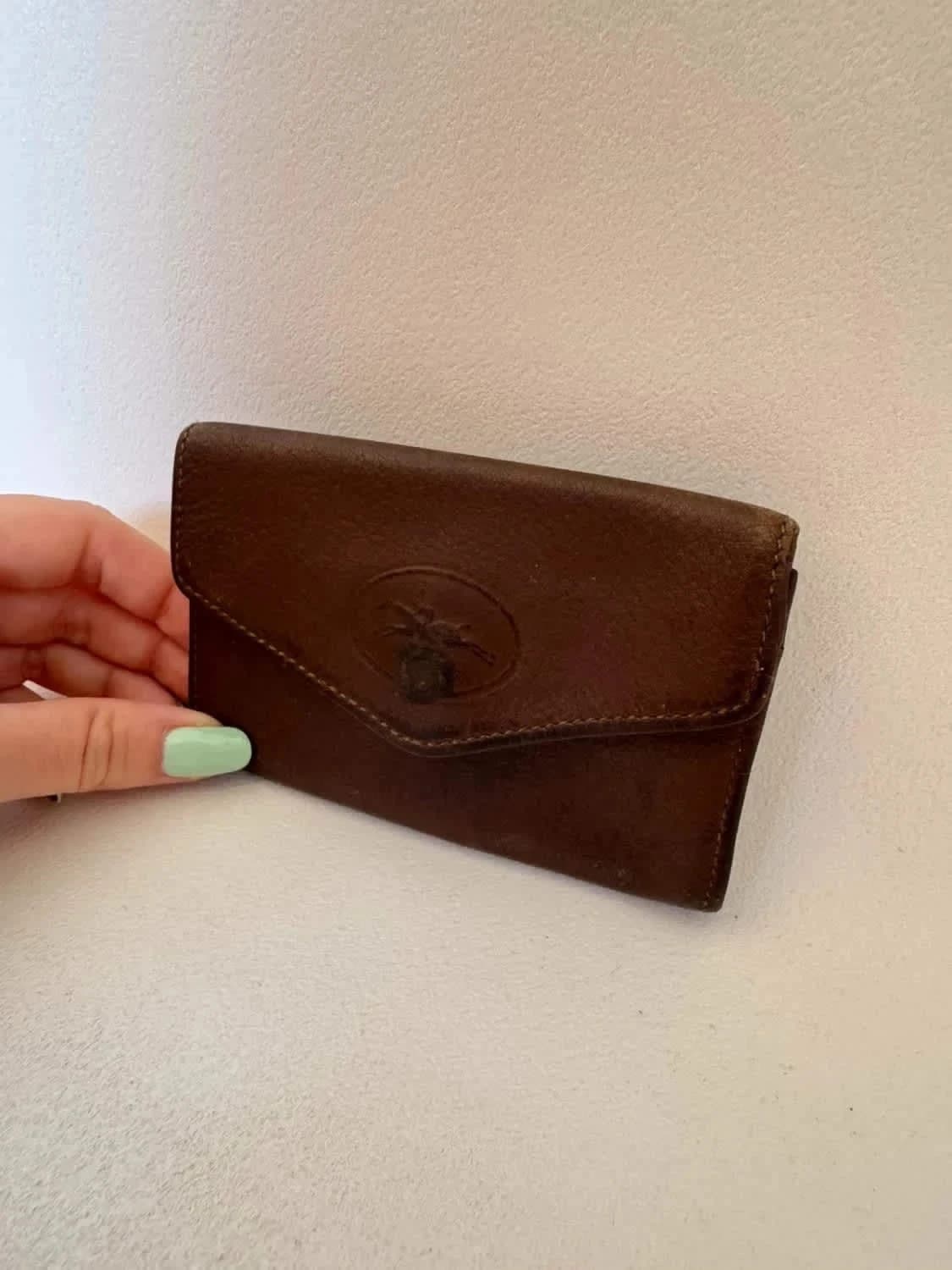 Portefeuille Longchamp vintage cuir marron logo embossé - Photo 2/6