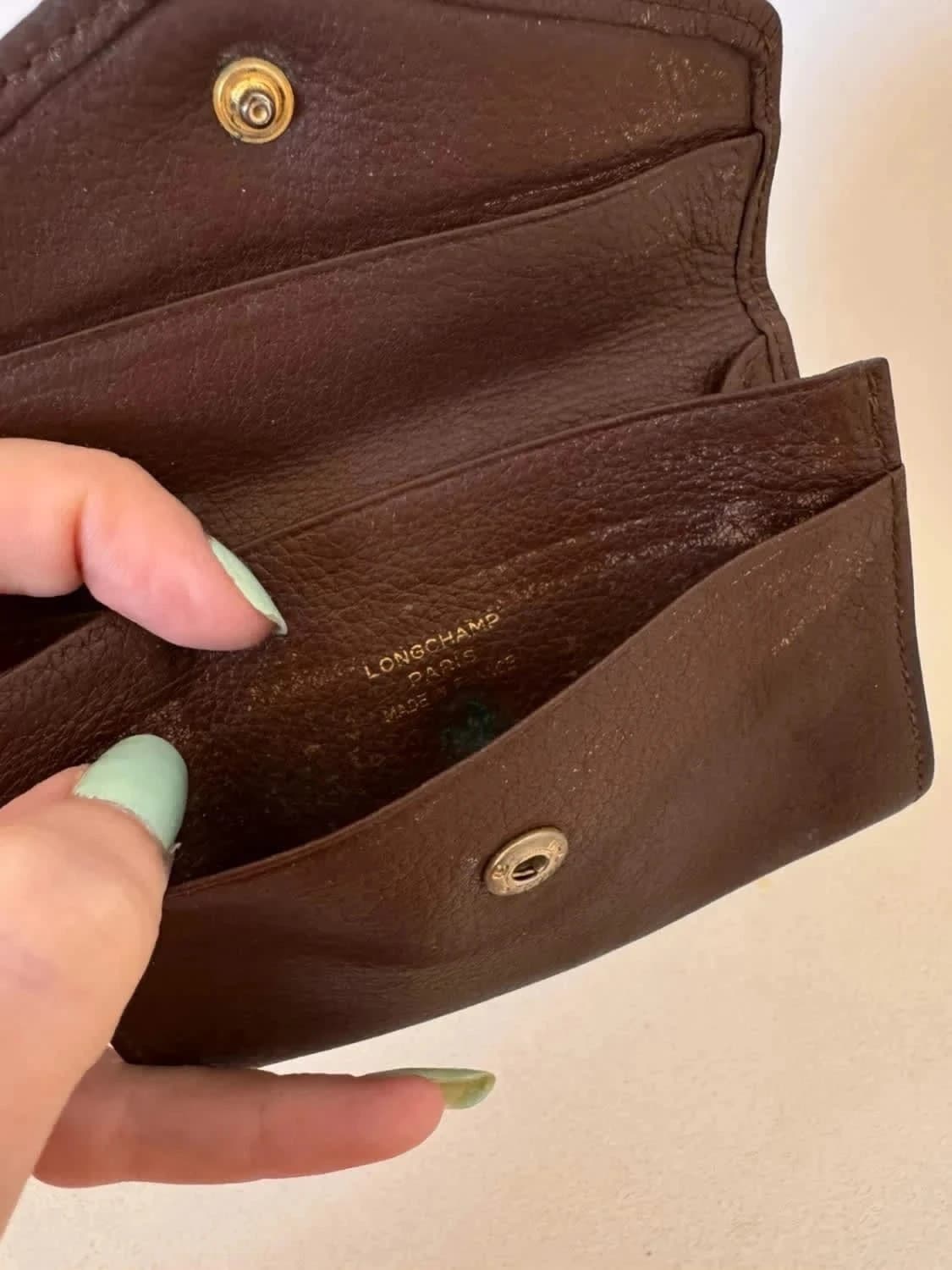 Portefeuille Longchamp vintage cuir marron logo embossé - Photo 3/6