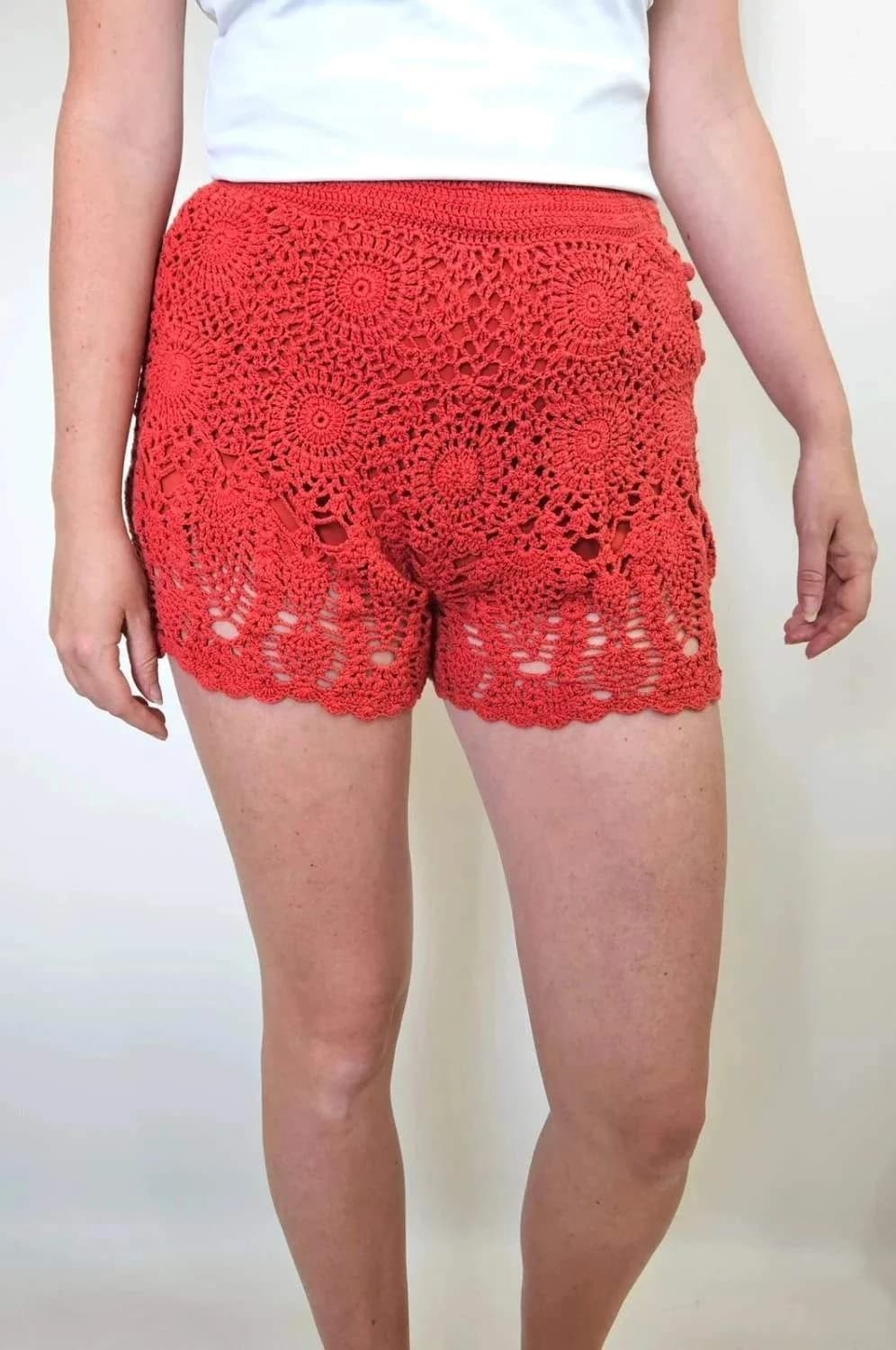 Short crochet rouge Ralph Lauren Hand Knit doublure soie taille S - Photo 1/11