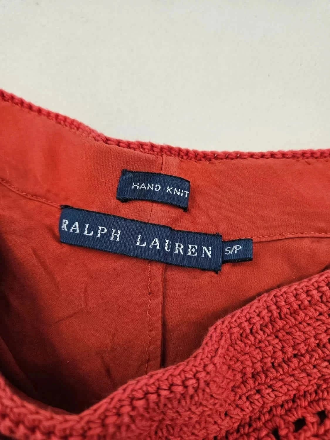 Short crochet rouge Ralph Lauren Hand Knit doublure soie taille S - Photo 4/11