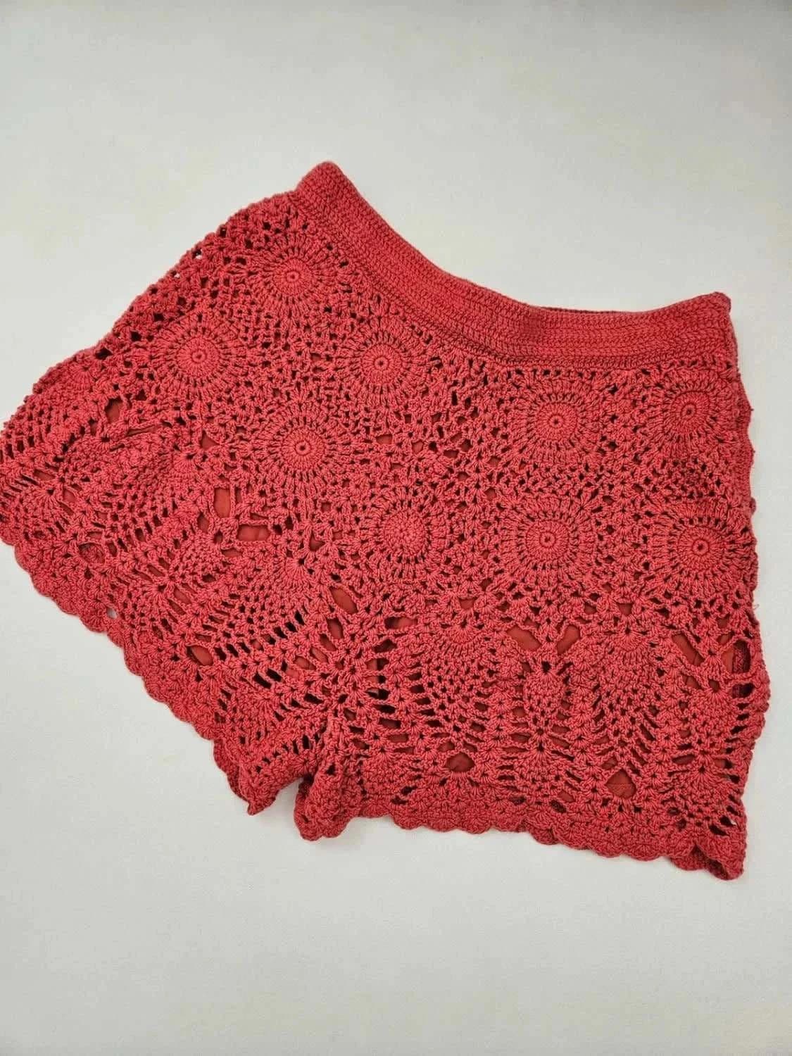 Short crochet rouge Ralph Lauren Hand Knit doublure soie taille S - Photo 3/11