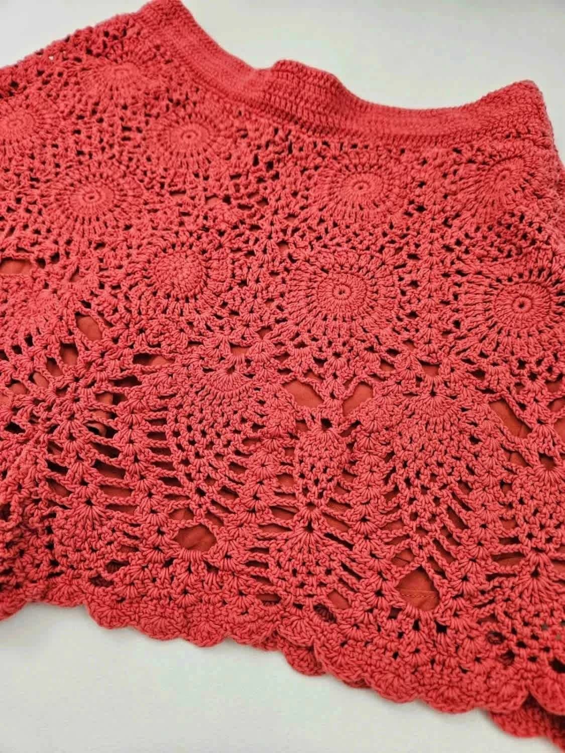 Short crochet rouge Ralph Lauren Hand Knit doublure soie taille S - Photo 9/11