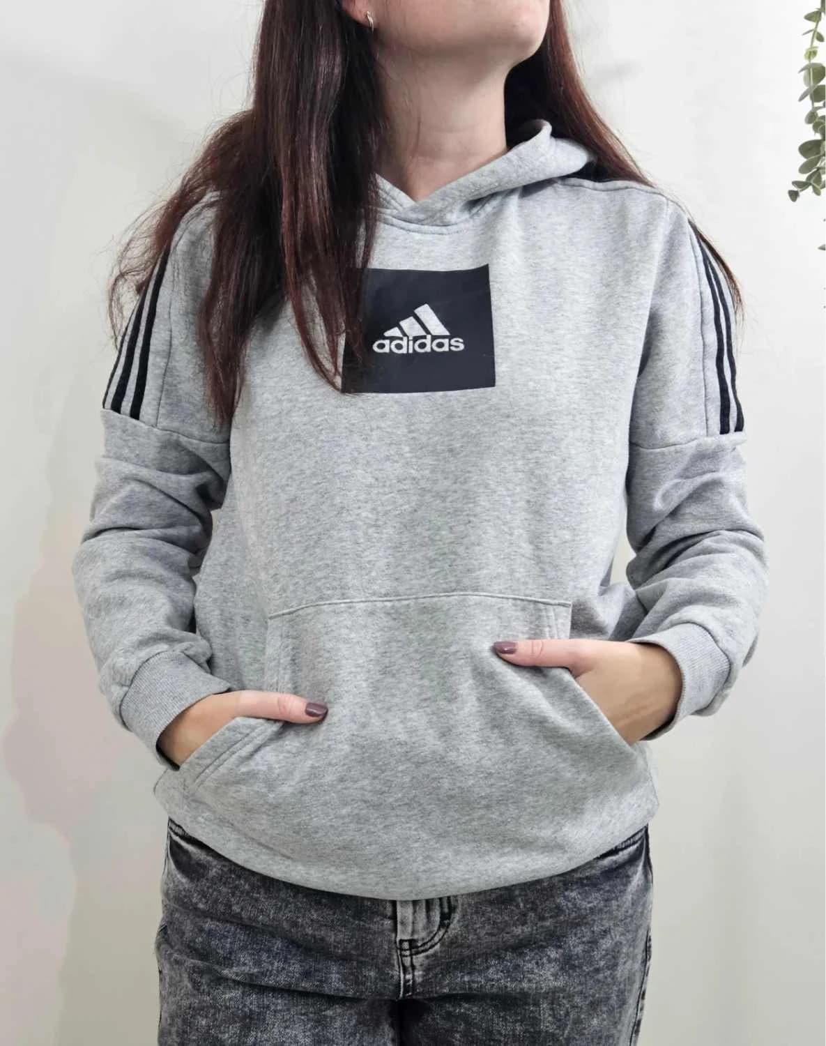 Sweat à capuche Adidas hoodie gris logo carré noir taille XL junior / M adulte - FP251298 - Photo 1/7