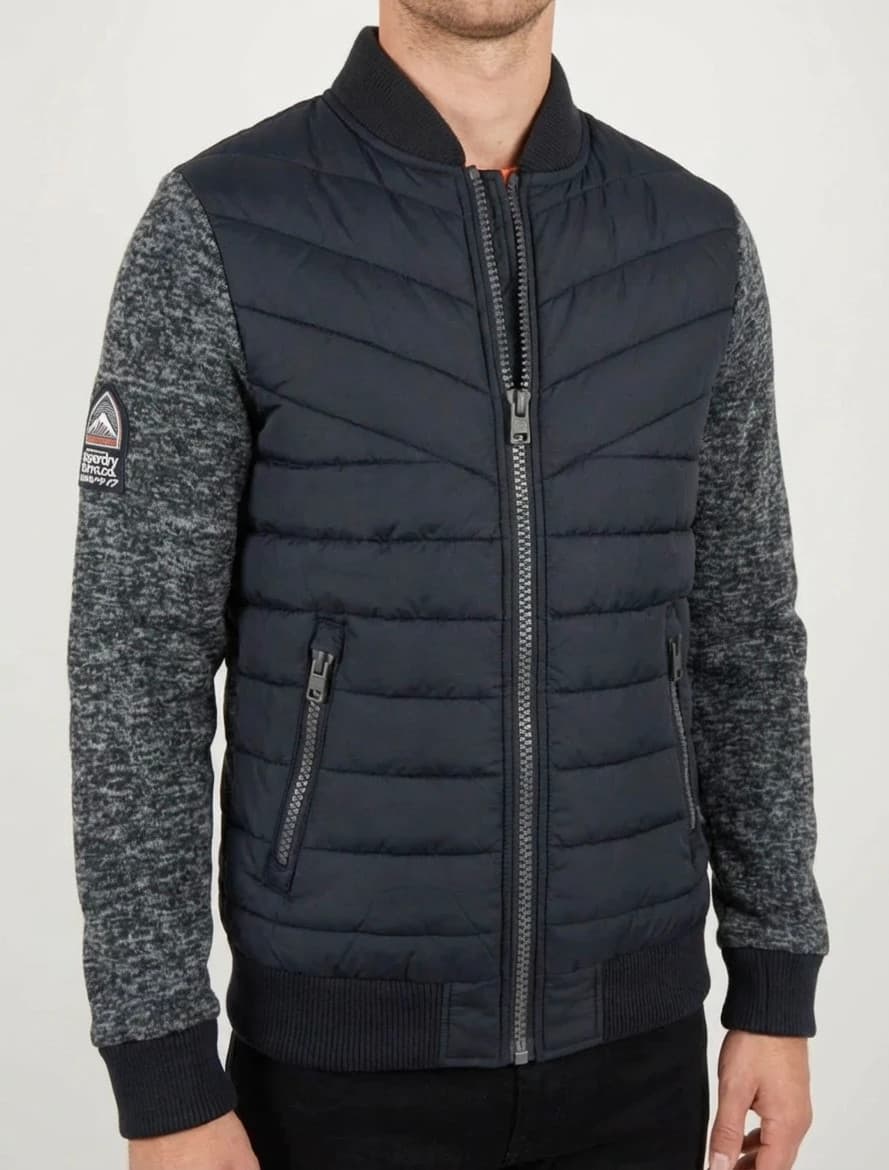 Veste full zip Superdry Storm Co homme gris chiné effet doudoune et manches laine taille S - Photo 1/11