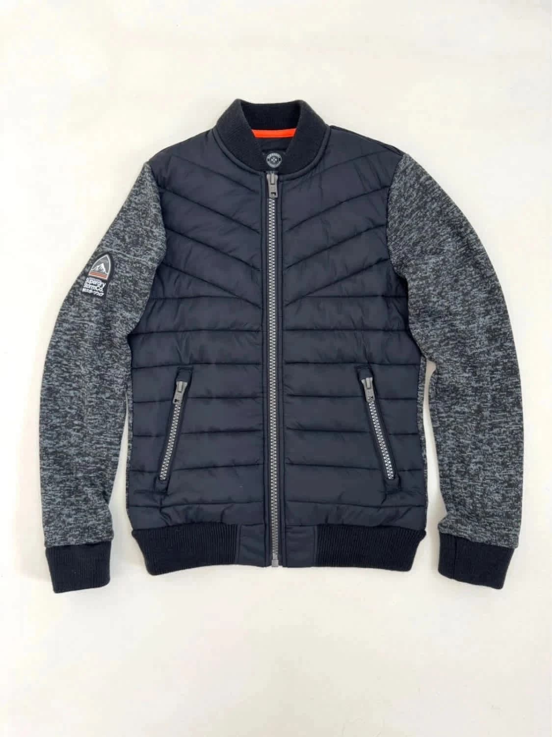 Veste full zip Superdry Storm Co homme gris chiné effet doudoune et manches laine taille S - Photo 2/11