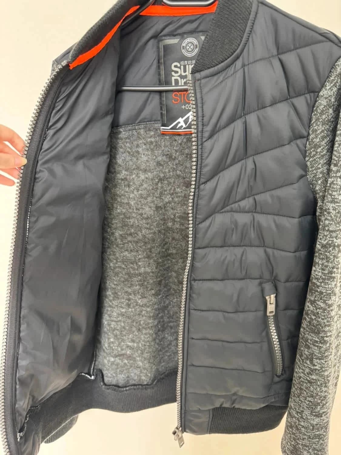 Veste full zip Superdry Storm Co homme gris chiné effet doudoune et manches laine taille S - Photo 6/11