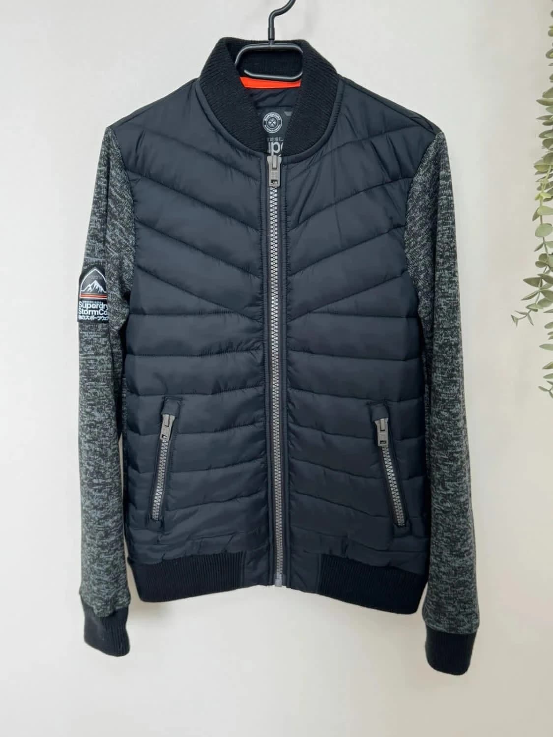 Veste full zip Superdry Storm Co homme gris chiné effet doudoune et manches laine taille S - Photo 3/11