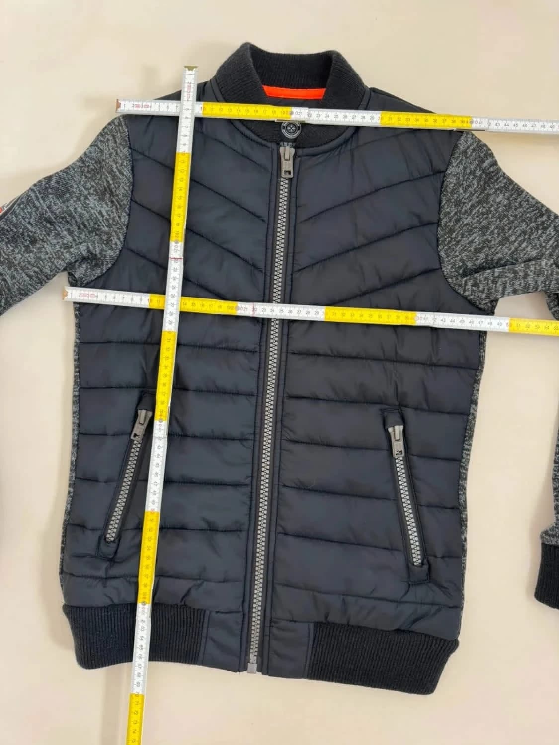 Veste full zip Superdry Storm Co homme gris chiné effet doudoune et manches laine taille S - Photo 11/11