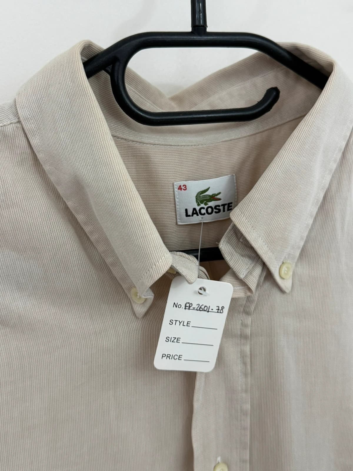 Camisa de manga curta em algodão Lacoste bege às riscas tamanho 43/XXL - FP260178 - Foto 6/8