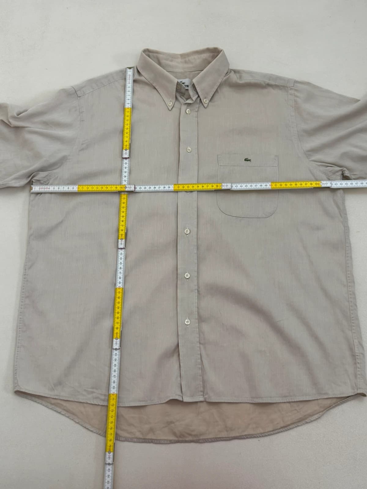 Camisa de manga curta em algodão Lacoste bege às riscas tamanho 43/XXL - FP260178 - Foto 8/8