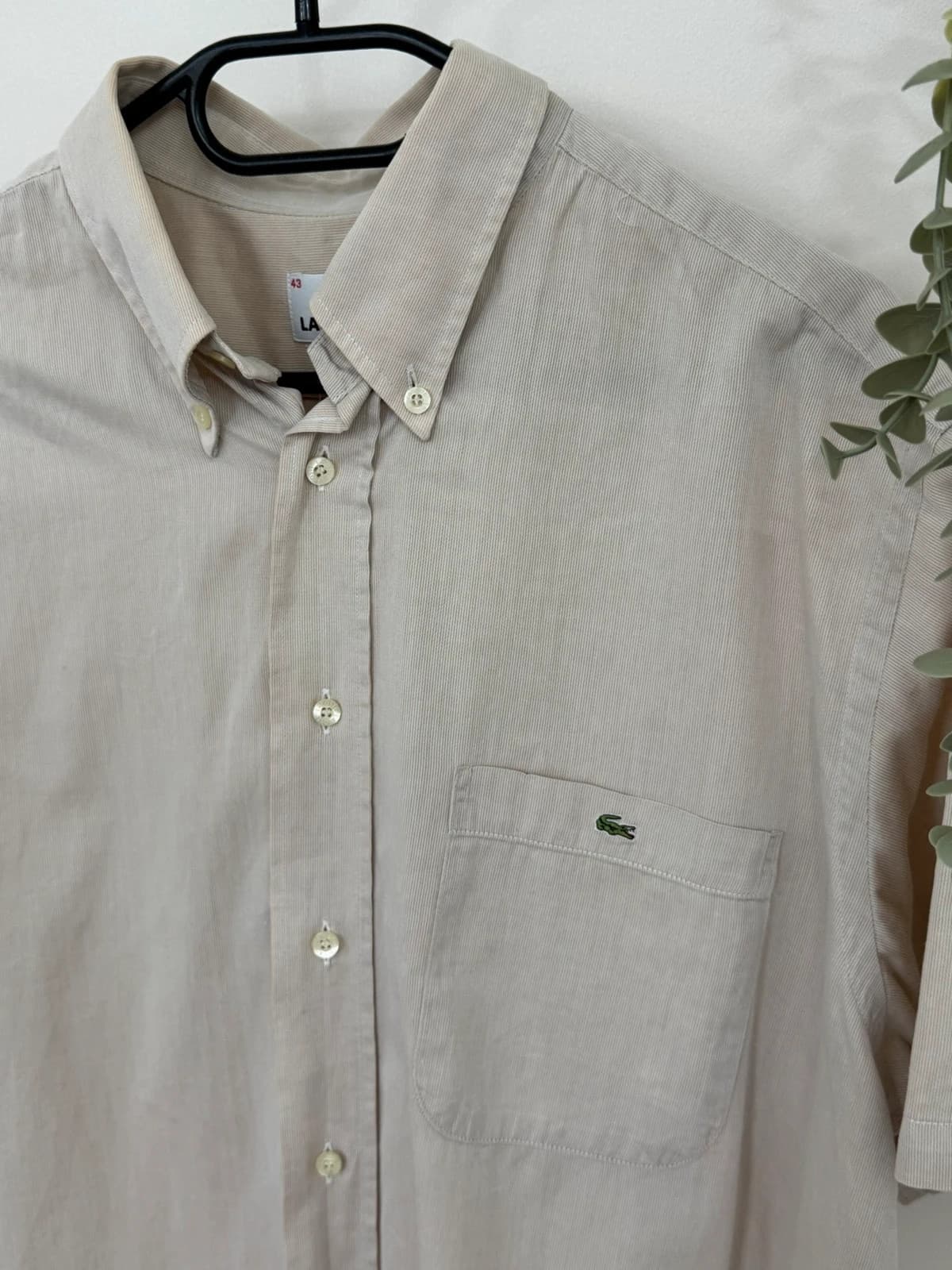 Camisa de manga curta em algodão Lacoste bege às riscas tamanho 43/XXL - FP260178 - Foto 3/8