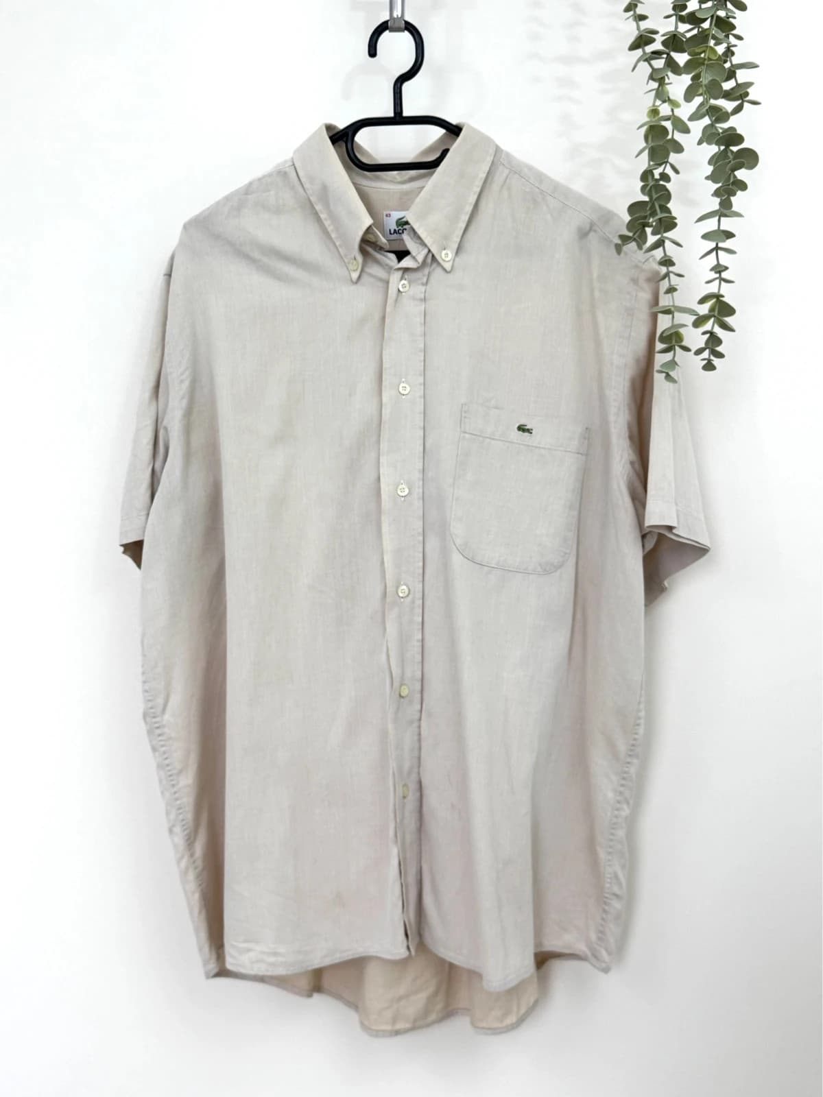 Camisa de manga curta em algodão Lacoste bege às riscas tamanho 43/XXL - FP260178 - Foto 2/8