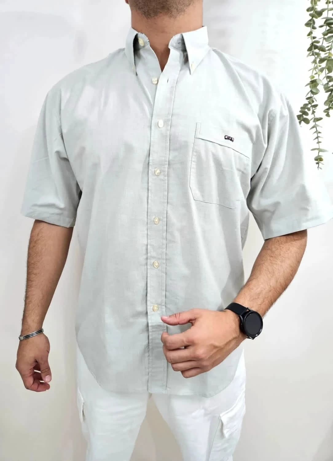 Chemise grise manches courtes Eden Park logo brodé taille L - Photo 1/7