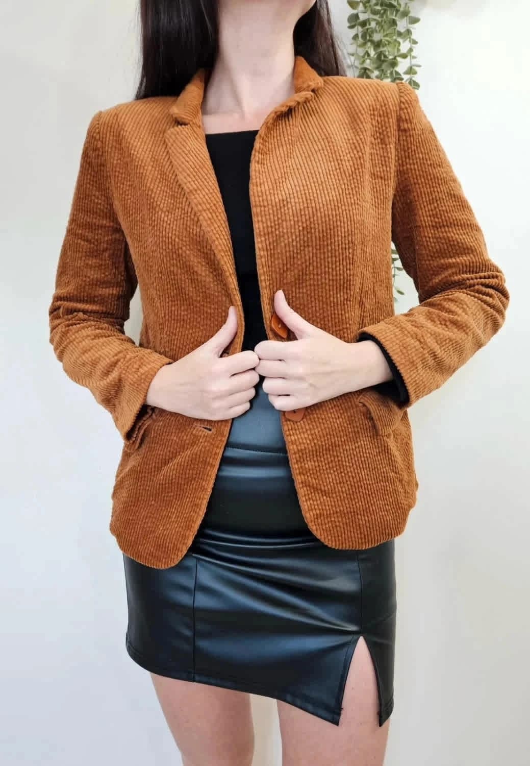 Veste blazer en velours côtelé marron caramel taille S - Photo 1/3