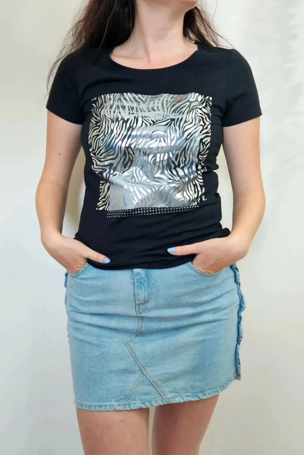 T-shirt noir Morgan imprimé zèbre argenté taille S - Photo 1/5
