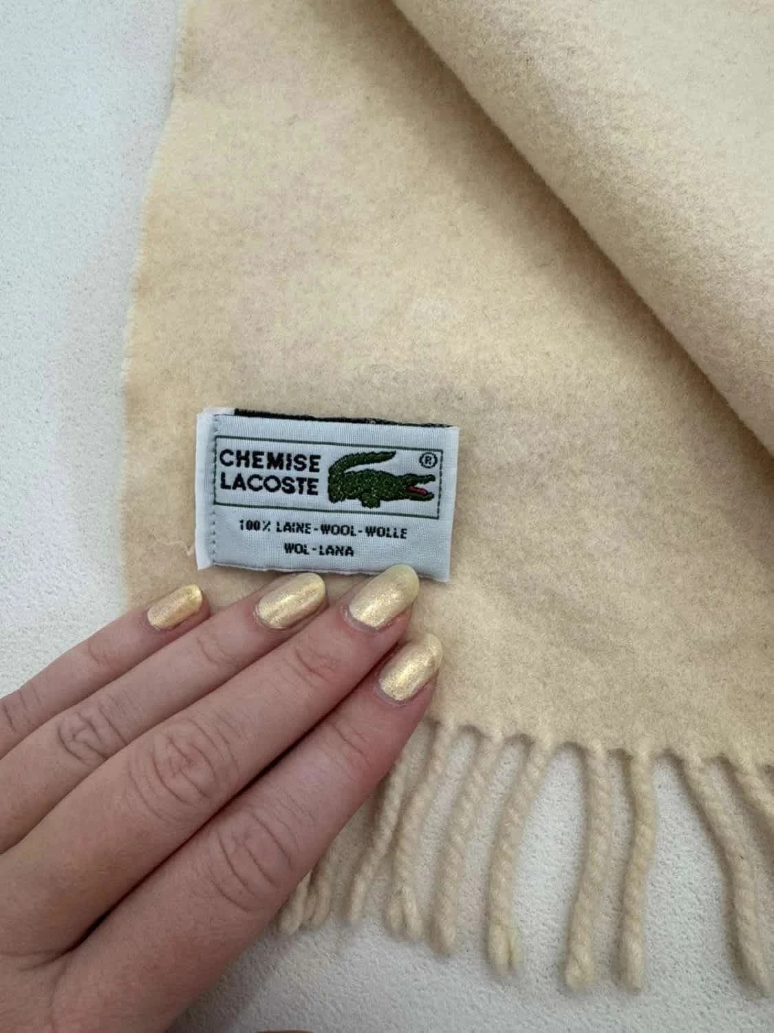 Écharpe laine Lacoste beige écru classique taille unique unisexe - Photo 2/5